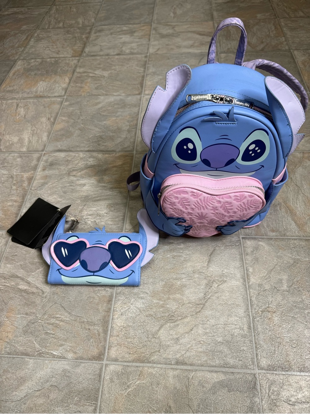 Loungefly Stitch Mini Backpack & Wallet Combo Size Small Blue Preowned